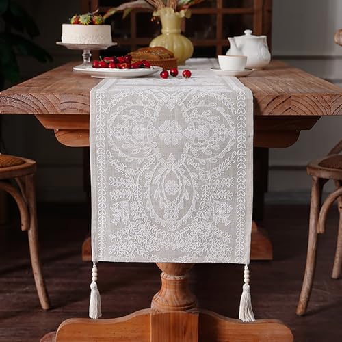Coffee Table Runner Boho Farmhouse Dresser Scarf, Beige 14"x38" - color: Beige, size: 14 x 38 Inches