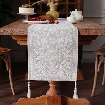 Coffee Table Runner Boho Farmhouse Dresser Scarf, Beige 14"x38" - color: Beige, size: 14 x 38 Inches