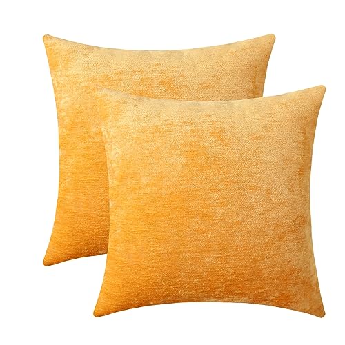 Jeneoo Gold Yellow Decorative Throw Pillow Covers Soft Chenille Comfy Solid Mustard Couch Cushion Case Decor (Set of 2, 18 x 18 Inches) - color: Gold Yellow, size: 18" x 18" (Pack of 2)
