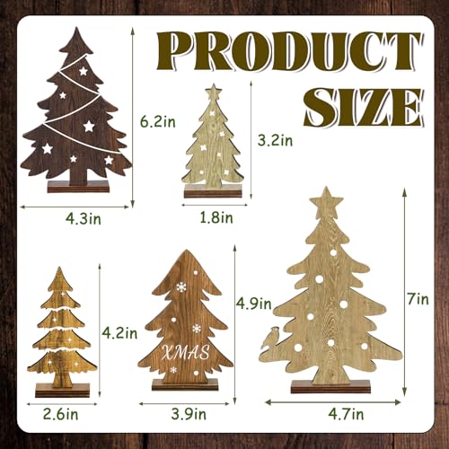 Christmas Decorations Indoor - 5PCS Wooden Christmas Trees Tabletop Shelf Decor Rustic Christmas Decorations Table Centerpieces Wooden Trees Sign for Home Office Fireplace Farmhouse Xmas Party
