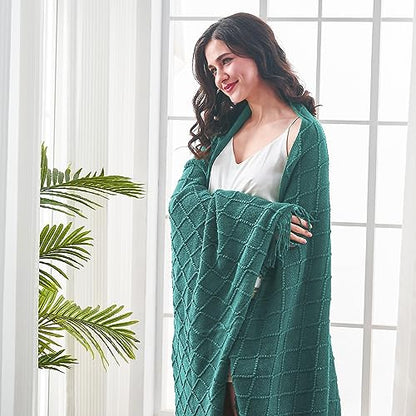 inhand Blue Knitted Throw Blanket for Couch and Bed, 50"x60" - color: Blue, size: 50"x60"