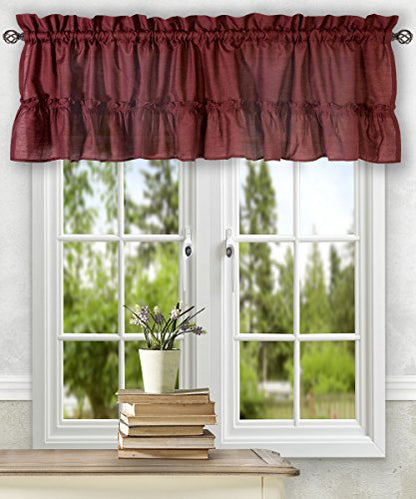 Ellis Curtain Stacey 54-by-13 Inch Ruffled Filler Valance (Merlot) - color: Merlot