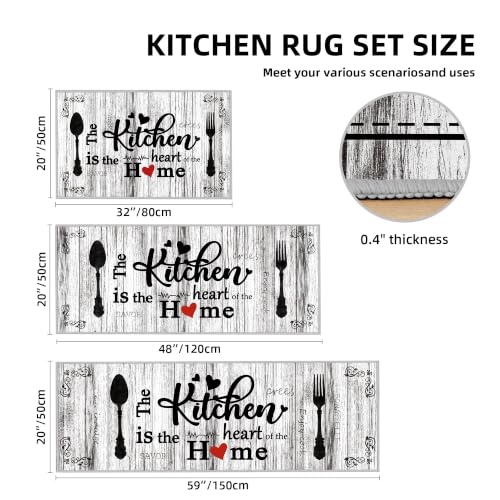Non Slip Kitchen Mats for Floor Washable Kitchen Rugs Sets of 3, Grey - color: Heart-grey, size: 20"x32"+20"x48"+20"x59"
