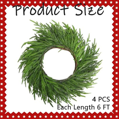 4 Pcs Christmas Norfolk Pine Garland, 6 Ft Dense Norfolk Pine Garland, Artificial Pines Greenery Garlands for Christmas Holiday Mantle Fireplace Table Home Decor - size: 4 Pcs
