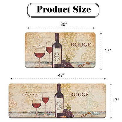 FRESHMINT Farmhouse Kitchen Mats Sets 2 Piece Cushioned Comfort Mat for Home & Office Ergonomically Engineered Memory Foam Kitchen Rug Waterproof Non-Skid, 30" by 17" + 47" by 17",Wine - color: Wine
