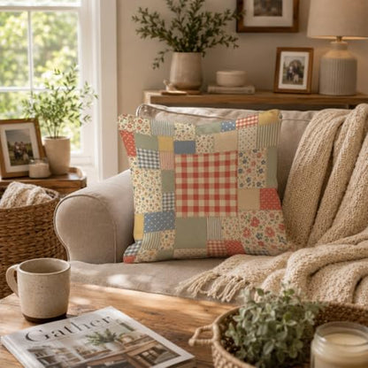 French Country Floral Patchwork Throw Pillow Cover 18x18 - color: Cloth2