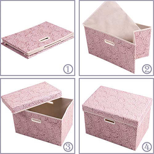 Prandom Large Storage Boxes with Lids,Pink-43x30x30cm,Foldable,3-Pack - color: Pink, size: Large(3-Pack)