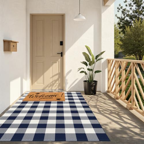 Outdoor Rugs, Blue and White Area Rug Checkered 4’x 6’ - color: Blue & White, size: 4' x 6' (Rectangular)