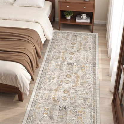 befbee 2'6"x8' Runner Rug for Hallway Washable Non Slip Kitchen Rug - color: Brown/Gold, size: 2'6" x 8' (Runner)
