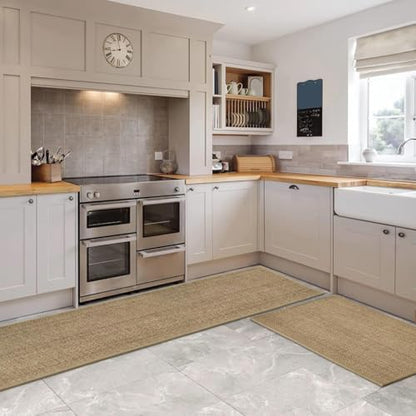 Artoid Mode Non-Slip Kitchen Rugs and Mats Set of 3-24x36 + 24x60 + 24x72 - color: Linen, size: 24" x 36"/24" x 60"/24" x 72"