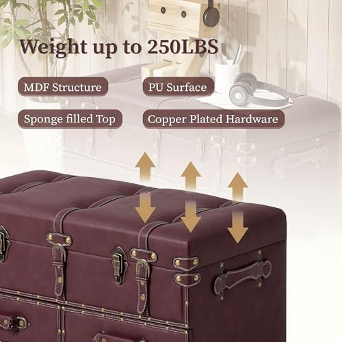 COZAYH - Storage Ottoman Bench Set of 2 - Dark Magenta - color: Dark Magenta, 2 Pack