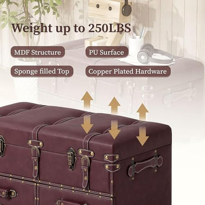 COZAYH - Storage Ottoman Bench Set of 2 - Dark Magenta - color: Dark Magenta, 2 Pack