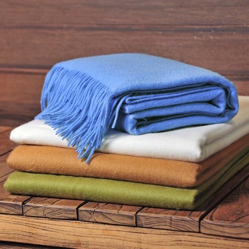 CUDDLE DREAMS Premium Cashmere Throw Blanket with Fringe (Porcelain Blue) - color: Porcelain Blue