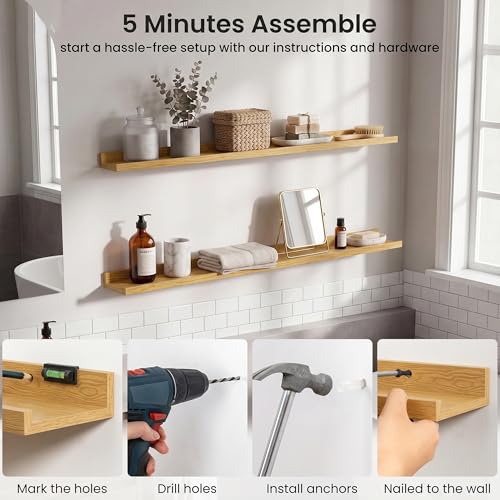 Axeman 40 Inch Floating Shelves, Oak Picture Ledge Shelf Set of 4 - color: Oak, size: 40 Inch