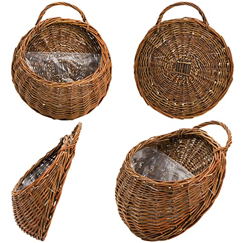 Foraineam Handmade Woven Hanging Basket, Natural Wicker Storage Basket Wall Hanging Flower Pot, Rattan Hanging Planter Container for Home Garden Wedding Wall Decorations