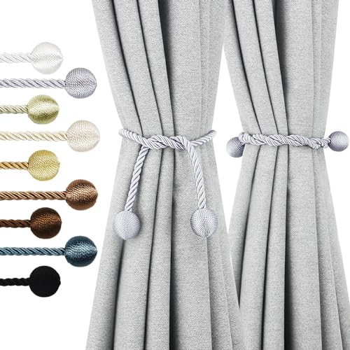 Curtain Tiebacks Outdoor Elegant Decorative Tie Backs Modern Rope Tiebacks for Drapes Window Curtain Holdbacks for Draperies (Grey, 4) - color: Grey