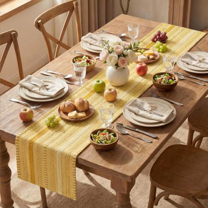 Artoid Mode Yellow Farmhouse Stripe Braided Table Runner 12x72 Inch - color: Yellow, size: 12" x 72", Table Runner