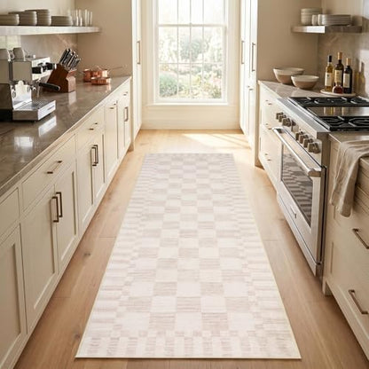 GarveeHome Checkered Washable 2x3 Rug Small Area Rugs Non-Slip for Entryway - color: Beige, size: 2' x 3' (Rectangular)