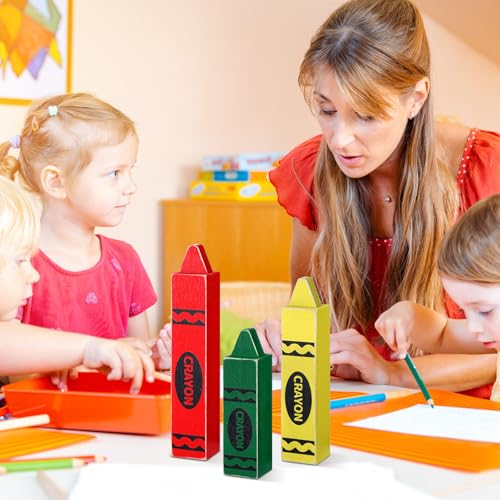 3 Pcs Back to School Wooden Crayon Shaped Classroom Table Decor