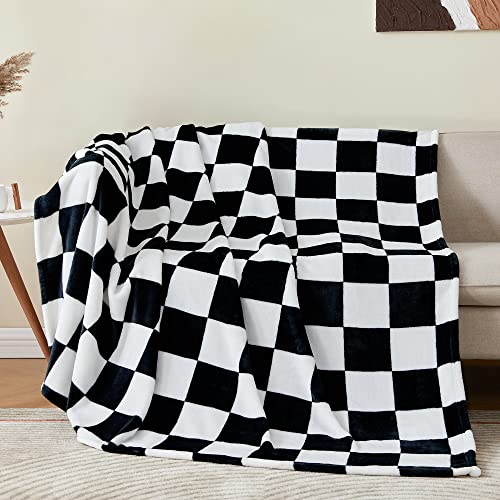 BEDELITE Checkered Fleece Throw Blanket for Couch, Black & White, 50"x60" - color: Black, size: Throw(50"x60")