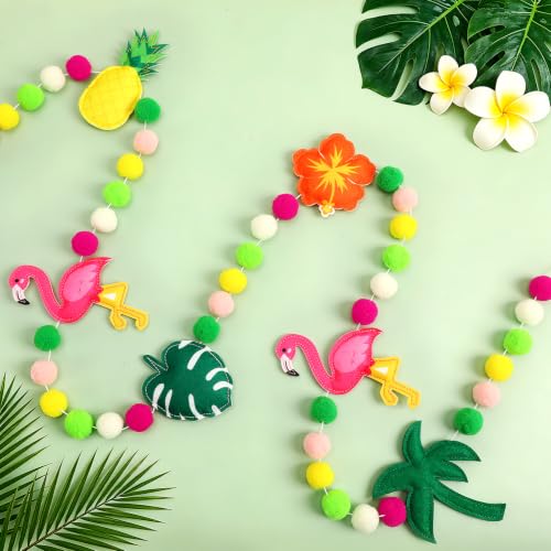 Jansun 8.2Ft 3D Summer Hawaiian Tropical Felt Garland Banner - color: Rose Pink Yellow Green Orange