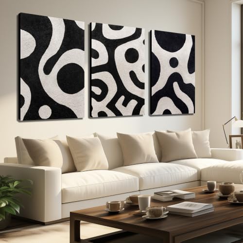 3PCS Hand-Painted Minimalist Abstract Wall Art for Living Room Bedroom - color: Black, size: 24"L x 36"W