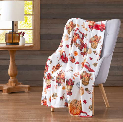 Fall Soft Fleece Throw Blanket, Harvest Pumpkins & Truck, 50" x 60" - color: Farm Truck
