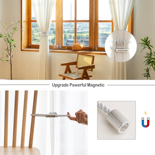 Curtain Tiebacks Magnetic Decorative Rope Tie Backs Holdbacks Contoeey - color: White