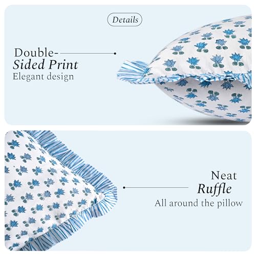 CPC Arctic Blue Block Print Ruffle Pillow Cover 18x18 Inch, Pack of 2 - color: Arctic Blue, size: 18" x 18" (Pack of 2)
