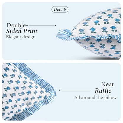 CPC Arctic Blue Block Print Ruffle Pillow Cover 18x18 Inch, Pack of 2 - color: Arctic Blue, size: 18" x 18" (Pack of 2)