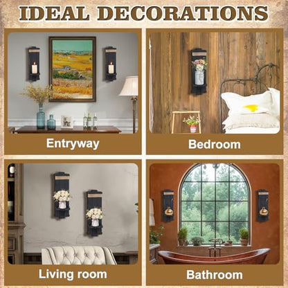 Alphatool Handmade Wooden Candle Sconces Set of 2 Farmhouse Wall Decor - color: Black