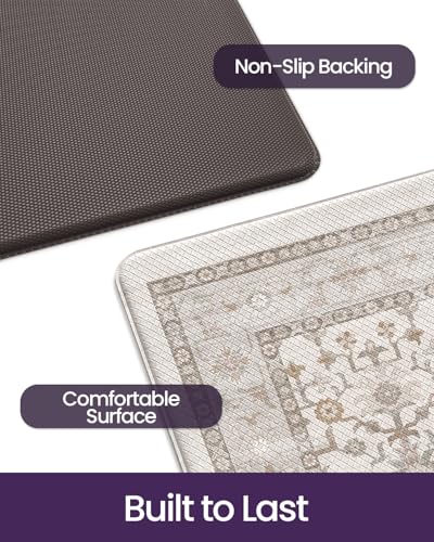 DEXI Kitchen Floor Mats Cushioned Anti Fatigue Runner Rug, 24x59 - color: Beige/White, size: 59"L x 24"W x 0.4"Th