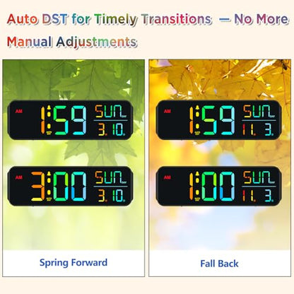 Peakeep Large Display Digital Alarm Clock for Bedroom with Date Day of Week - color: Black and Multicolor