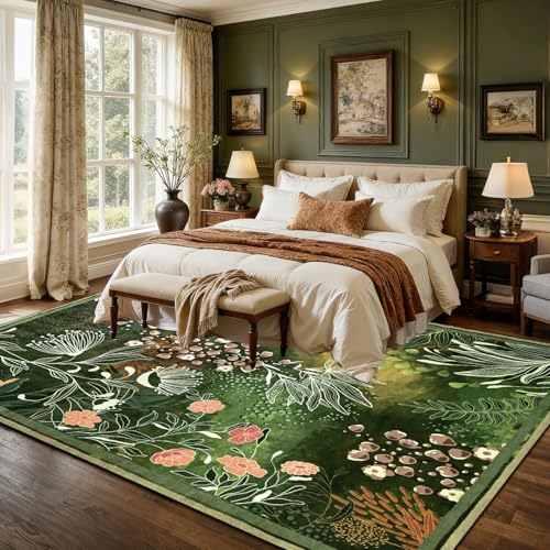 Yinhua 8x10 Area Rugs for Living Room, Washable Rugs Non Slip, Dark Green - size: 8' x 10' (Rectangular)