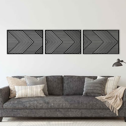 Modern Geometric Wood Wall Art in Horizontal Design, Rustic Mid Century Modern Style for Living Room, Abstract Boho Wooden Wall Art