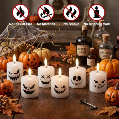 GenSwin Halloween Flameless Votive Candles with Remote Wax - color: 6- Wax Ghost Face