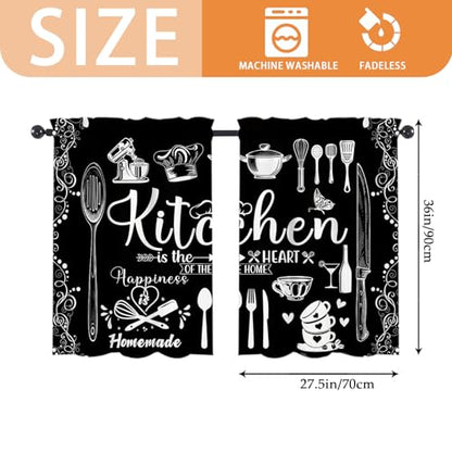 Farmhouse Kitchen Window Curtains Over Sink 27.5" W x 36" L - color: Black Rustic Farmhouse Kitchen Curtains, size: 27.5"W x 36"L (Pack of 2)