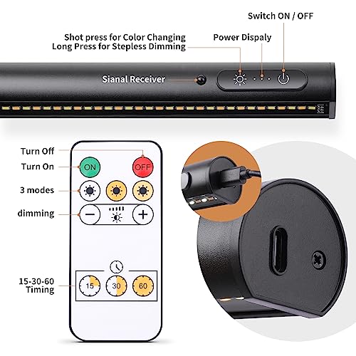 Battery Operated Wireless Picture Light，Rechargeable/Plugged in 31.5inch Painting Display Light,Remote Control Wall Lights with Three Modes and Timing for Art Frame (Black)