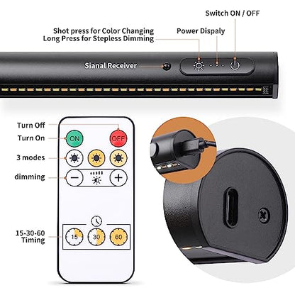 Battery Operated Wireless Picture Light，Rechargeable/Plugged in 31.5inch Painting Display Light,Remote Control Wall Lights with Three Modes and Timing for Art Frame (Black)