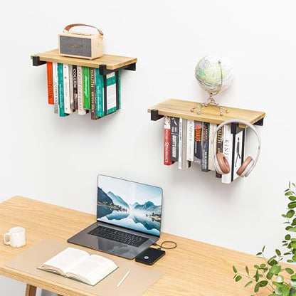 NANATI 2 Set of Floating Bookshelf, Pine Wood Invisible Bookshelf, Hanging Bookshelves for Wall, Unique Space Saving Wall Bookcase (16.5L×8.7W×1.5H) - size: 2 Set Pine Wood (Light Burn)