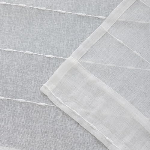 YJ YANJUN White Striped Sheer Curtains 108 Inch Long, Boho Window Panels - color: White, size: 52"W x 108"L (Pack of 2)