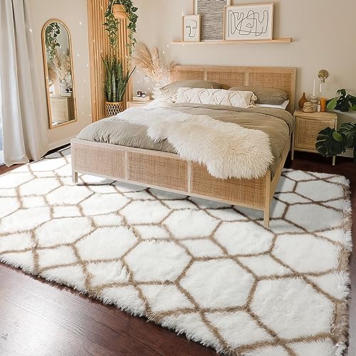 8x10 Area Rugs for Living Room, Fluffy White and Beige Bedroom Modern Rug - color: Z- White / Beige, size: 8' x 10' (Rectangular)