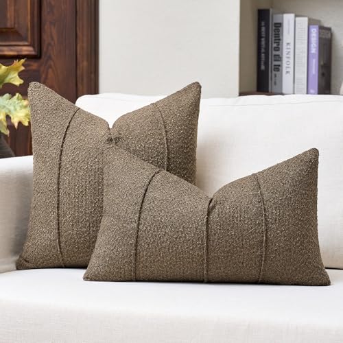 Textured Boucle Throw Pillow Covers 12x20 Inch Set of 2 Light Brown - color: Light Brown, size: 20" x 12" (Pack of 2)