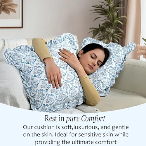 CPC Indigo Regal Block Print Ruffle Pillow Cover 18x18 Inch, Pack of 2 - color: Indigo Regal, size: 18" x 18" (Pack of 2)