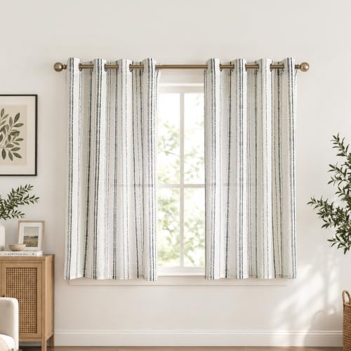 MYSKY HOME Grey Striped Linen Curtains for Bedroom 63 Inches 2 Panels - color: Grey, size: 52"W x 63"L (Pack of 2)