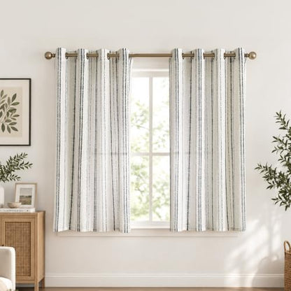 MYSKY HOME Grey Striped Linen Curtains for Bedroom 63 Inches 2 Panels - color: Grey, size: 52"W x 63"L (Pack of 2)