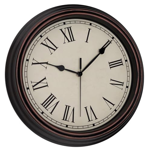 Foxtop 14" Roman Numerals Wall Clock Retro Silent Battery Operated Clock - color: Bronze Roman Numeral, size: 14 Inch