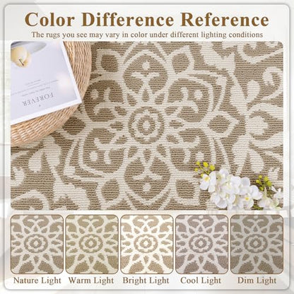 U'Artlines 4ft Round Area Rug Non Slip Low Pile Floor Carpet Beige - color: Beige, size: 4' (Round)