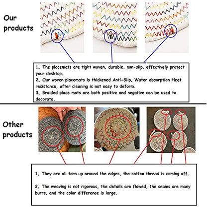 6 Pack Woven Placemats Large Table Mats, 13.8 inches Round Farmhouse Heat Dinner Plate Mat Set - Cotton Braided Placemats - Boho Charger Plate - Hot Pads Pot Holder Mats for Kitchen - color: Rainbow Blue, size: Round Set of 6