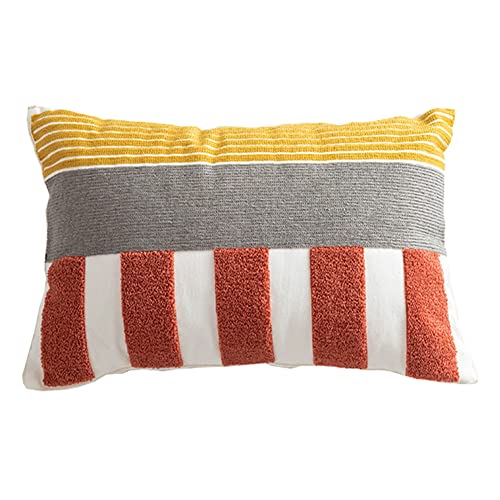Boho Abstract Tufted Throw Pillow Cover Geometric Embroidered Decorative Pillowcase Farmhouse Cotton Lumbar Accent Cushion Cover for Sofa Couch Bedroom (Type L,12"x20") - color: Type L, size: 20" x 12" (Pack of 1)